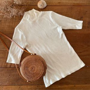 Reformation Jeans Leia White Ribbed Mock-turtleneck